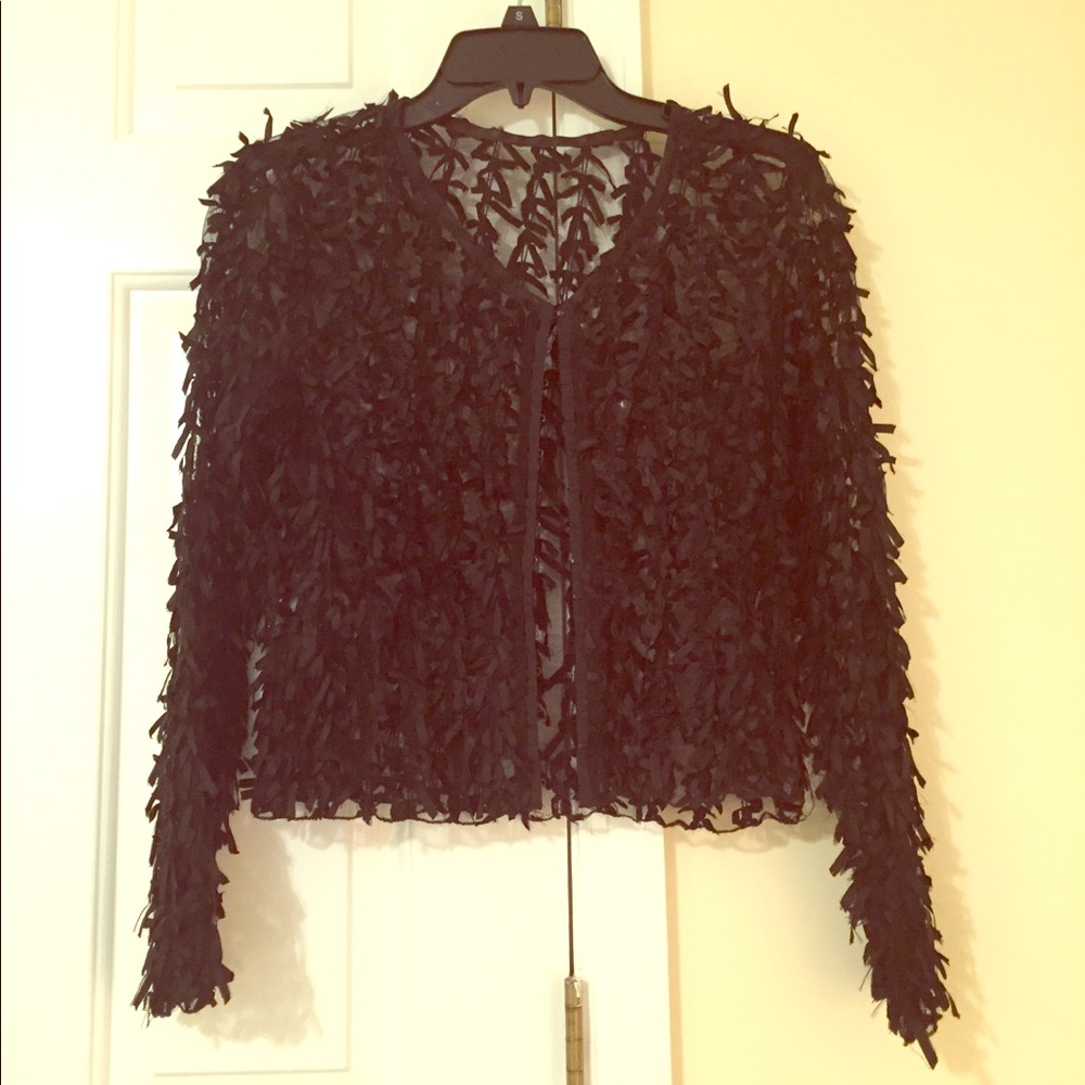 Sheer black cardigan with ribbon detailing